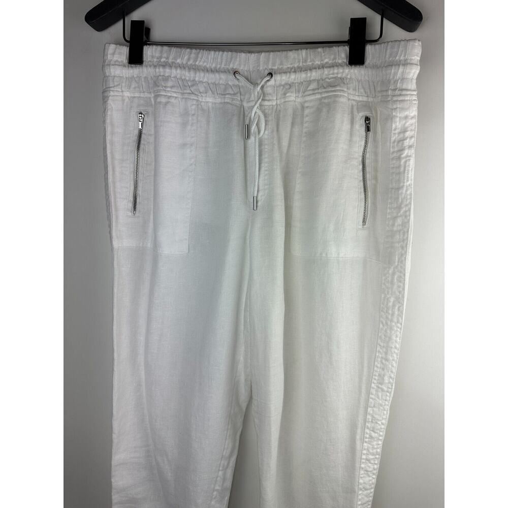 Athleta Cabo Linen Jogger Pants White Drawstring Zippered Pockets Womens Size 14 - Picture 3 of 10